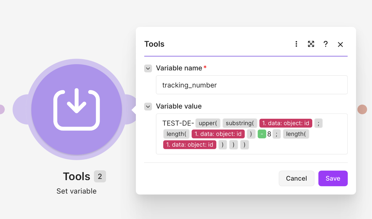 Tools module that builds a tracking number variable